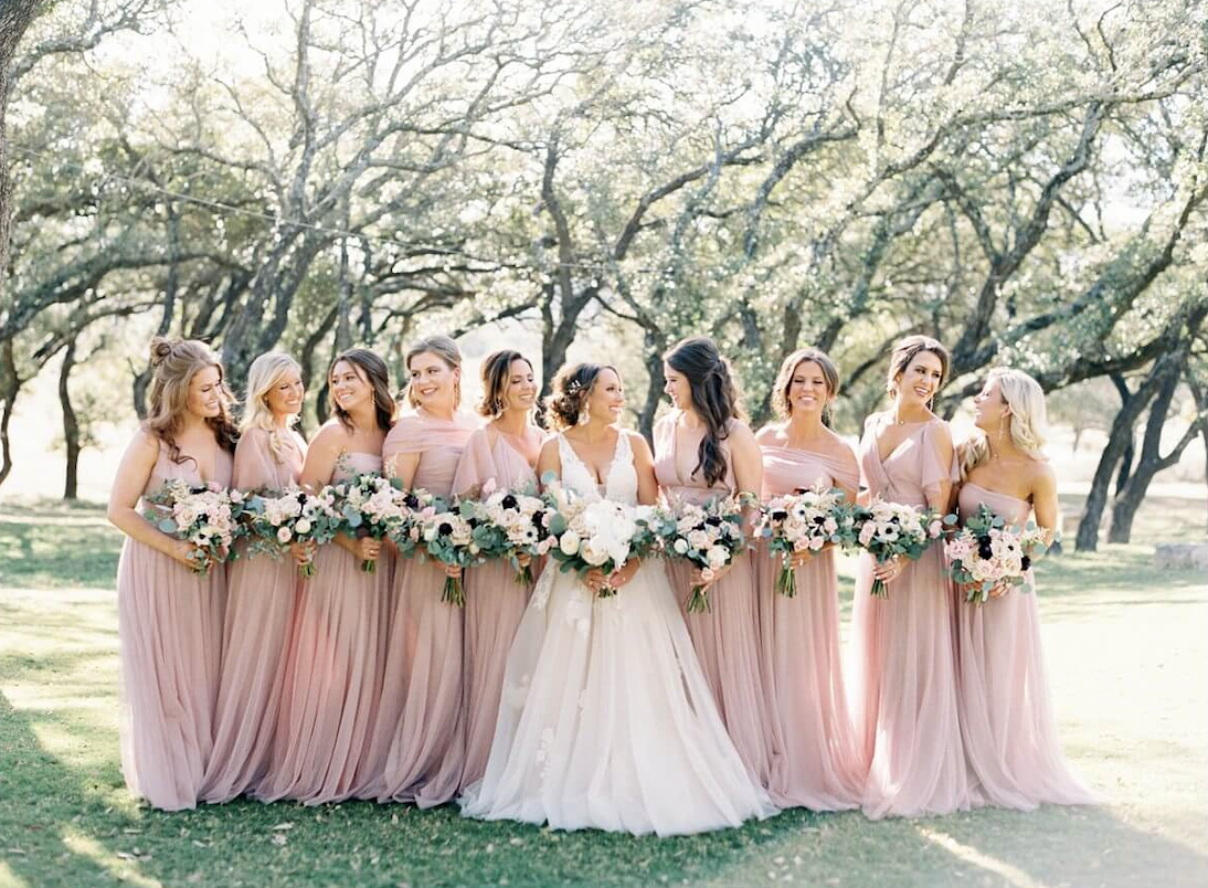 Bridal party in soft pink at Contigo Ranch