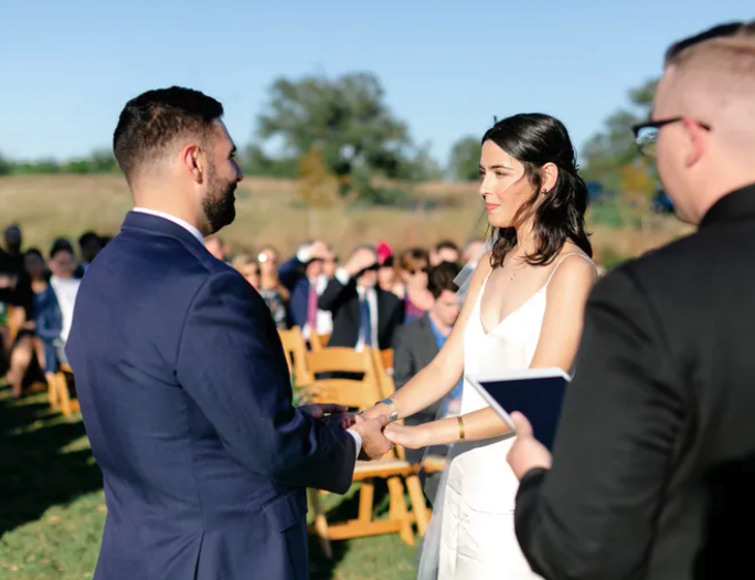 Bride and groom wedding ceremony on the bluff in Fredericksburg, Texas