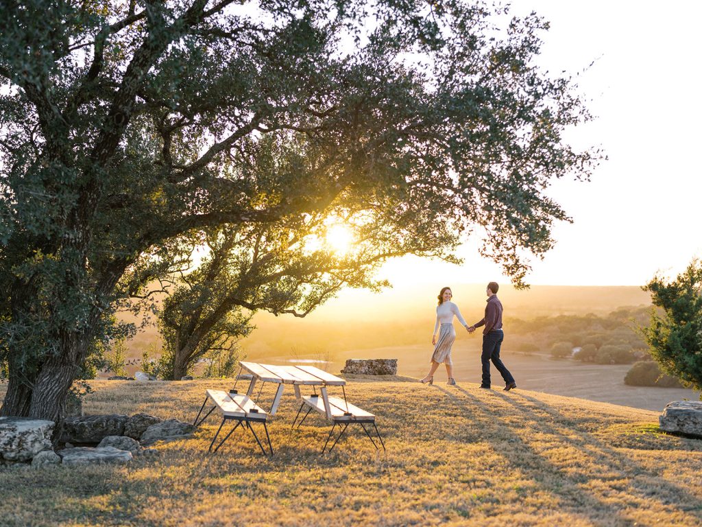 Couple at sunset at the Contigo Ranch Bluff-engagement photos